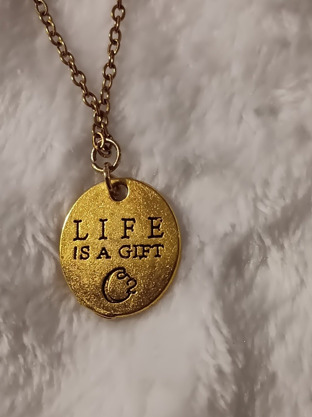 Gold 'Life Is A Gift' Round Pendant Necklace